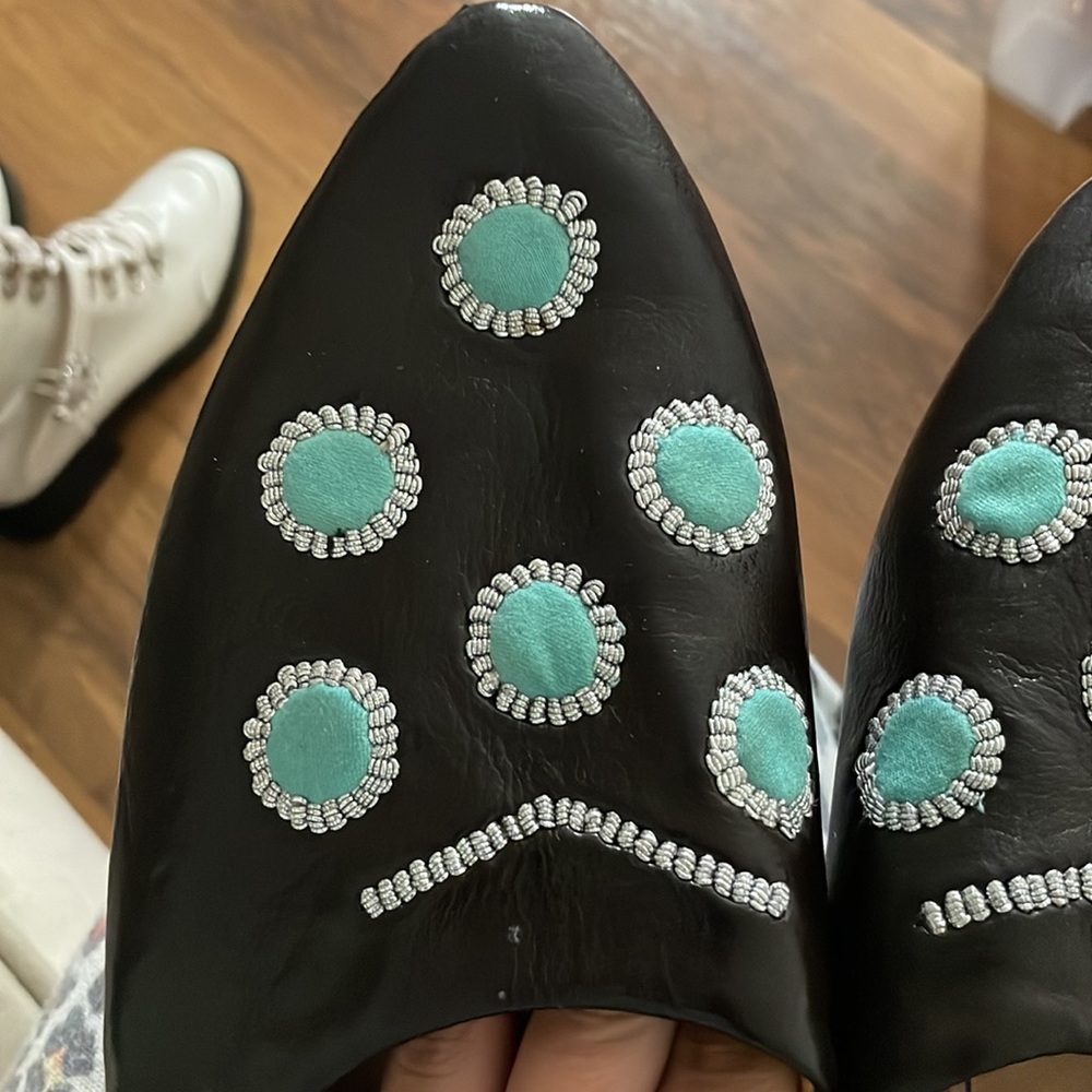 Dark brown and turquoise Moroccan mules‎ - Picture 5 of 7